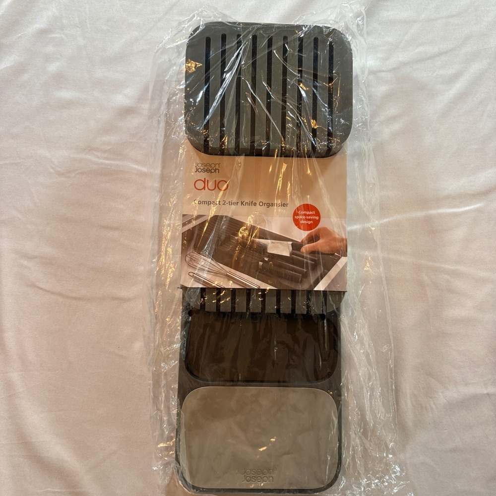Joseph Joseph Duo Compact 2-Tier Knife Organizer Gray Kitchen Drawer Storage